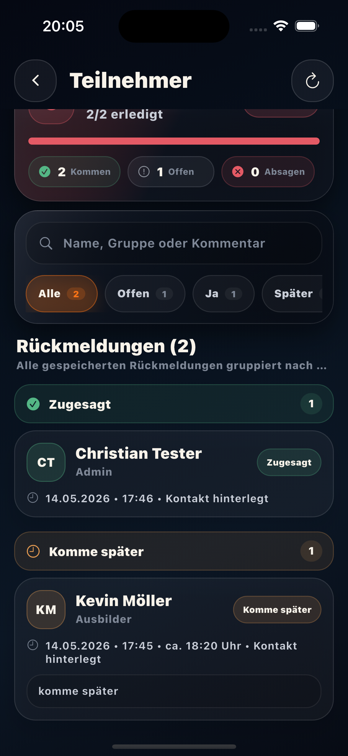 Teilnehmer & Status